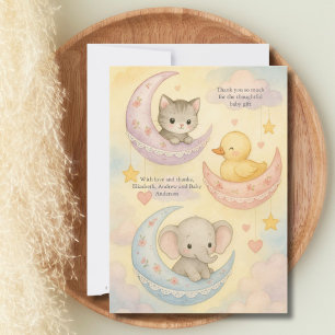 Carte De Remerciements Crescent Moon Baby Animals Baby shower Nouveau béb