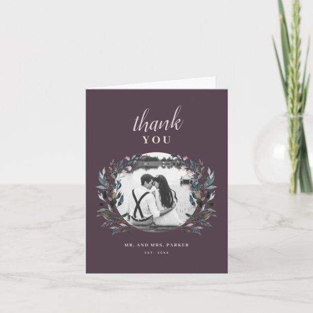 Carte De Remerciements Crest jardin | Mauve Purple Floral Mariage Photo (Devant)