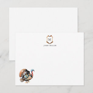 Carte De Remerciements Crête avec oiseau de Turquie monogrammé