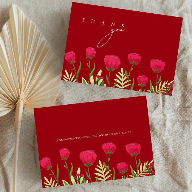 Carte De Remerciements Crimson Red Poppies Fleur sauvage Mariage (Crimson Red Poppies Wildflowers Wedding Thank You Card)