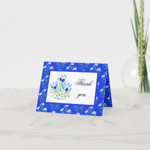 Carte De Remerciements Crocus bleus avec cadre blanc