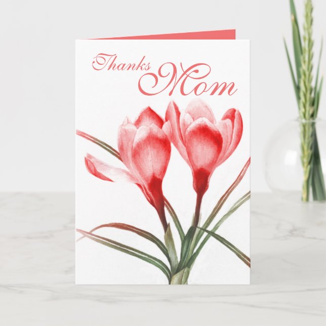 Carte De Remerciements Crocus "Thanks Mom" pink red mothers card (Devant)