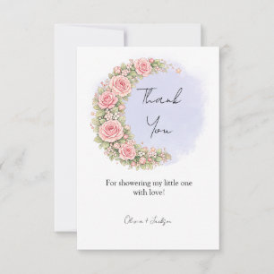 Carte De Remerciements Croissant de lune floral romantique avec roses sau
