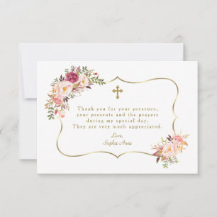 Carte De Remerciements Croix Baptême rose Flush Gold Frame