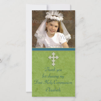 Carte De Remerciements Croix blanche verte religieuse