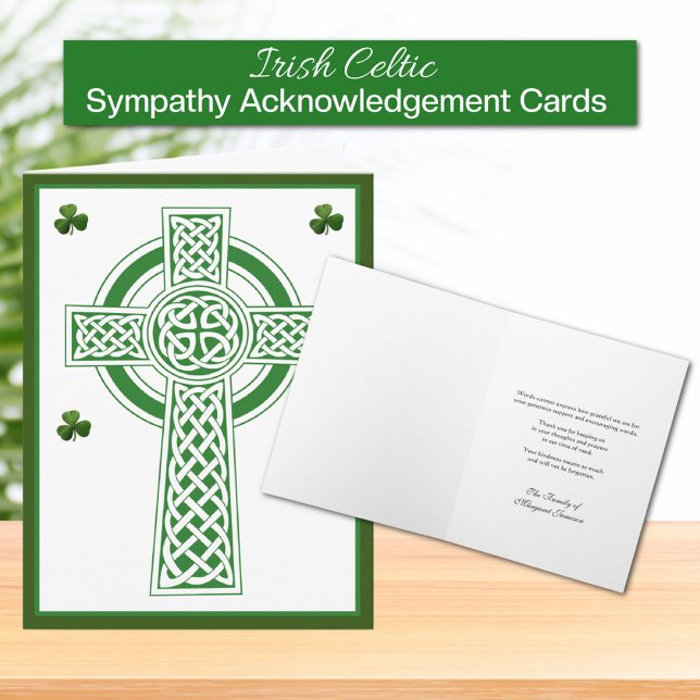 Carte De Remerciements Croix Celtique irlandaise catholique shamrock (Irish Celtic Cross with Shamrocks Funeral Sympathy Acknowledgement Cards)