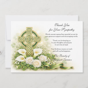 Carte De Remerciements Croix celtique irlandaise catholique Shamrock Cond