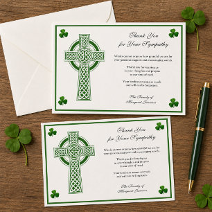 Carte De Remerciements Croix celtique irlandaise catholique Shamrock Cond