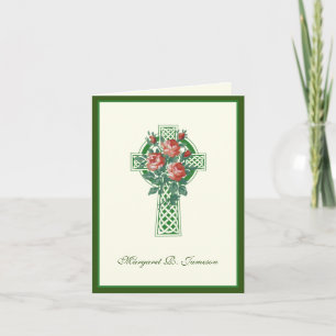 Carte De Remerciements Croix celtique irlandaise shamrock Roses rouges Co