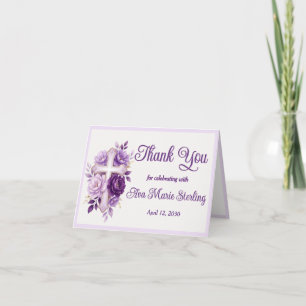 Carte De Remerciements Croix chrétienne florale à l'aquarelle violet élég