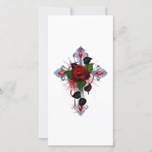 Carte De Remerciements Croix d'argent avec une rose rouge