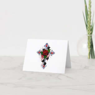 Carte De Remerciements Croix d'argent avec une rose rouge