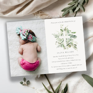 Carte De Remerciements Croix de la faune Eucalyptus Photo Christening Inv