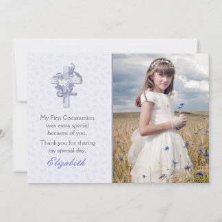 Carte De Remerciements Croix de lilas avec photo religieuse de fleurs