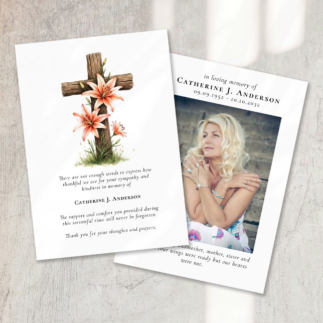Carte De Remerciements Croix Fleurs Photo Sympathy Funeral Memorial (Créateur téléchargé)