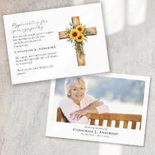 Carte De Remerciements Croix florale Sympathy Funeral Memorial