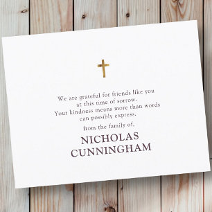 Carte De Remerciements Croix or simple Memorial
