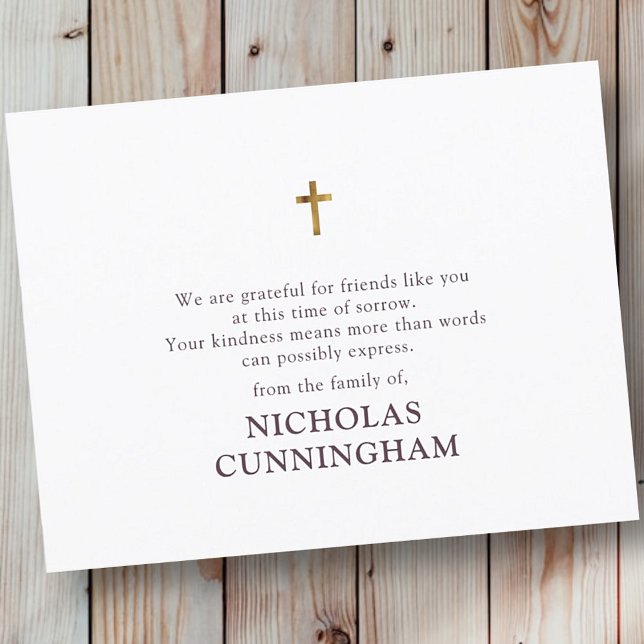 Carte De Remerciements Croix or simple Memorial (Créateur téléchargé)