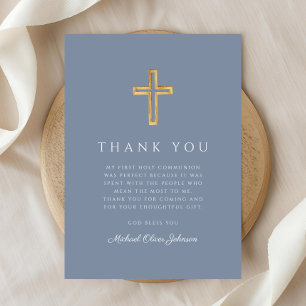 Carte De Remerciements Croix Religieuse Bleue Élégante et Poussiéreuse Pr