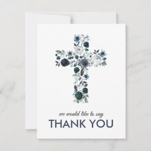 Carte De Remerciements Croix religieuse Florale bleue Photo