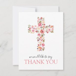 Carte De Remerciements Croix religieuse rose florale