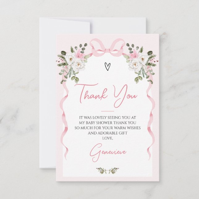 Carte De Remerciements Croquette Pink Bow Arch Hiver Baby shower Floral (Devant)
