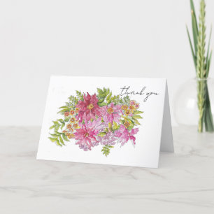 Carte De Remerciements Croquis de bouquet floral rose vif dessiné à la ma