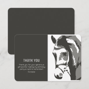 Carte De Remerciements Croquis de cheval moderne gris et blanc pour anniv