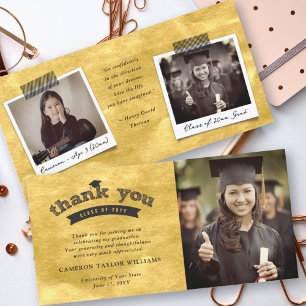 Carte De Remerciements Croquis de typographie en or noir Casquette de fin