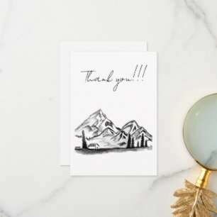 Carte De Remerciements croquis en noir et blanc de montagnes