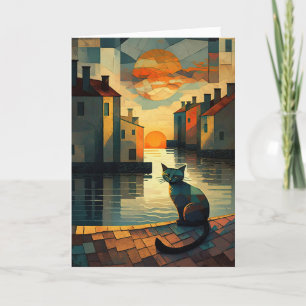 Carte De Remerciements Cubist Chat : Coucher de soleil sur les eaux vénit