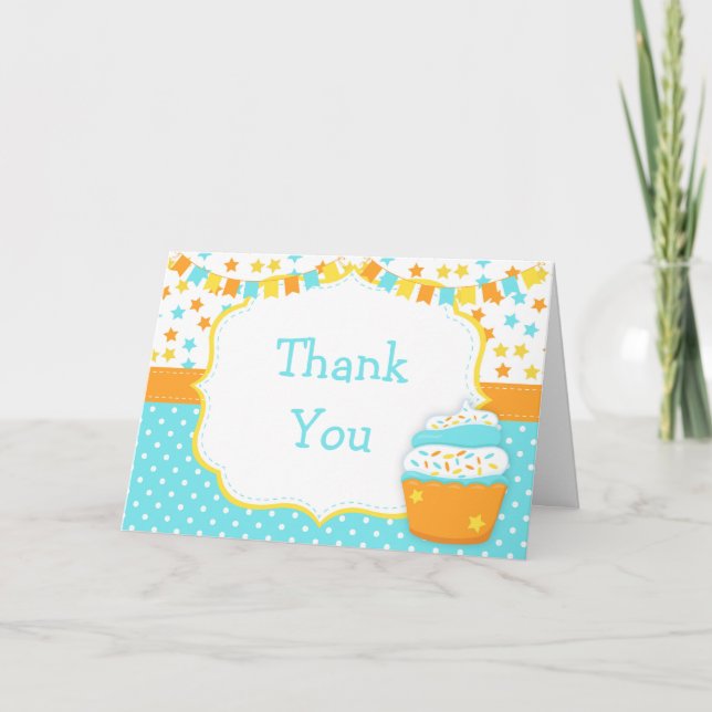 Carte De Remerciements Cupcake and Sprinkles Birthday Party Thank You (Devant)