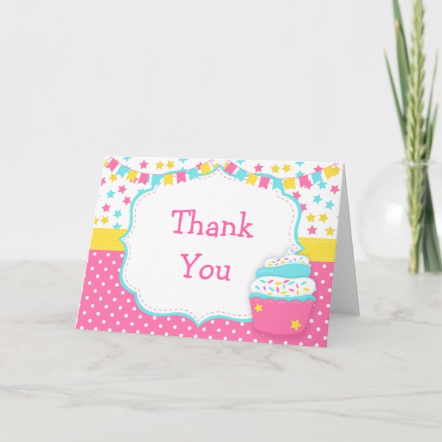 Carte De Remerciements Cupcake and Sprinkles Birthday Party Thank You (Devant)