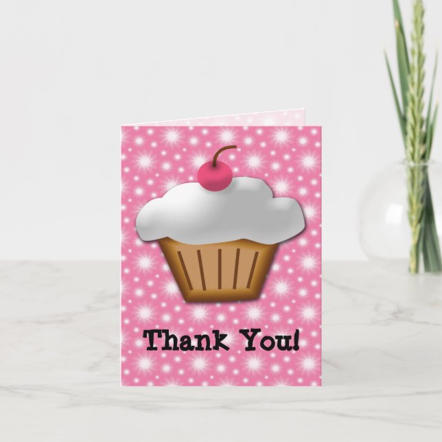Carte De Remerciements Cupcake coupé avec cerise rose sur le dessus (Devant)