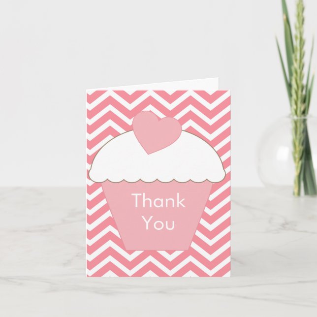 Carte De Remerciements Cupcake rose et Chevron (Devant)