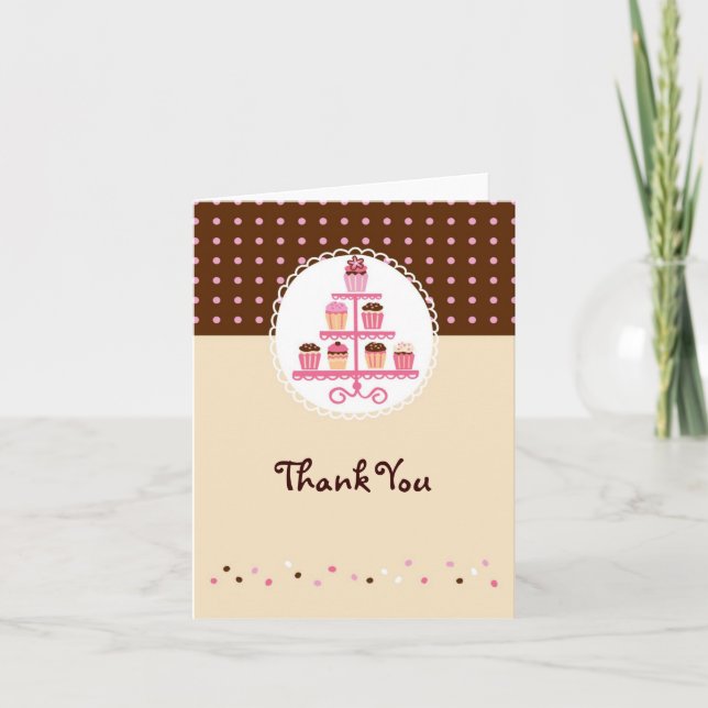 Carte De Remerciements Cupcakes sur socle (Brown/crème) (Devant)