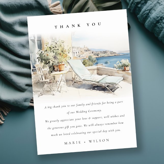 Carte De Remerciements Curfu Grèce Mariage de paysage aquarelle (Créateur téléchargé)