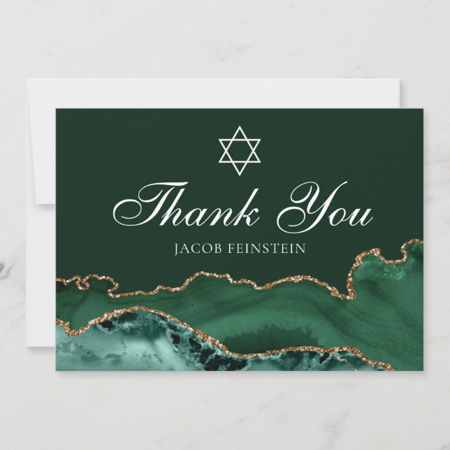 Carte De Remerciements Custom Bar Mitzvah Green Gold Star de David Juif (Devant)