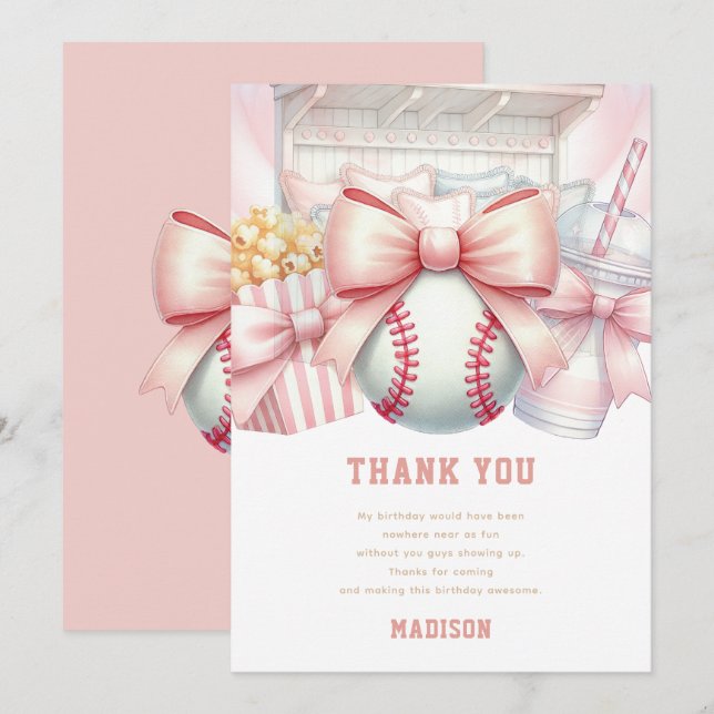 Carte De Remerciements Custom Baseball Girl Birthday  (Devant / Derrière)