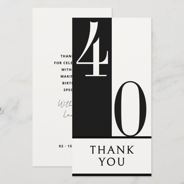 Carte De Remerciements Custom Birthday Black and White Minimalist (Devant / Derrière)