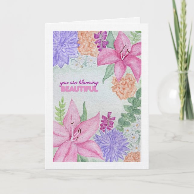 Carte De Remerciements Custom Blooming Beautiful Watercolour Folded Card (Devant)
