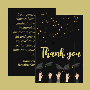 Carte De Remerciements Custom Cute Elegant Moderne Noir & Or Graduation