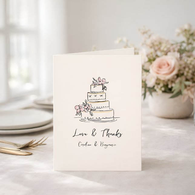 Carte De Remerciements Custom Handwritten Pink Yellow Doodle Wedding Cake (Créateur téléchargé)