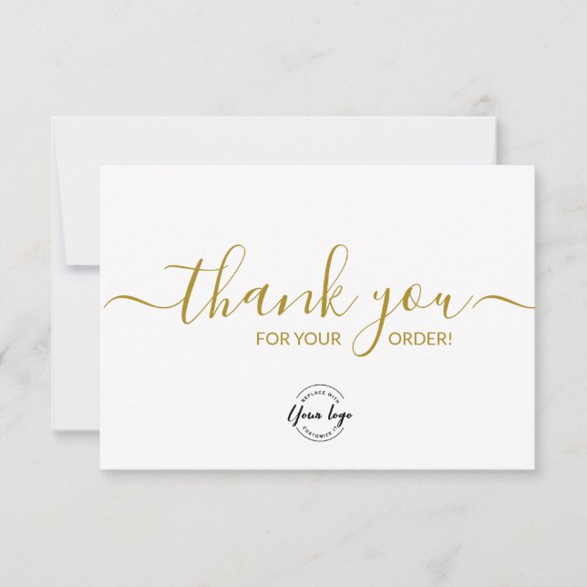 Carte De Remerciements Custom logo Simple Elegant Gold Business order (Devant)