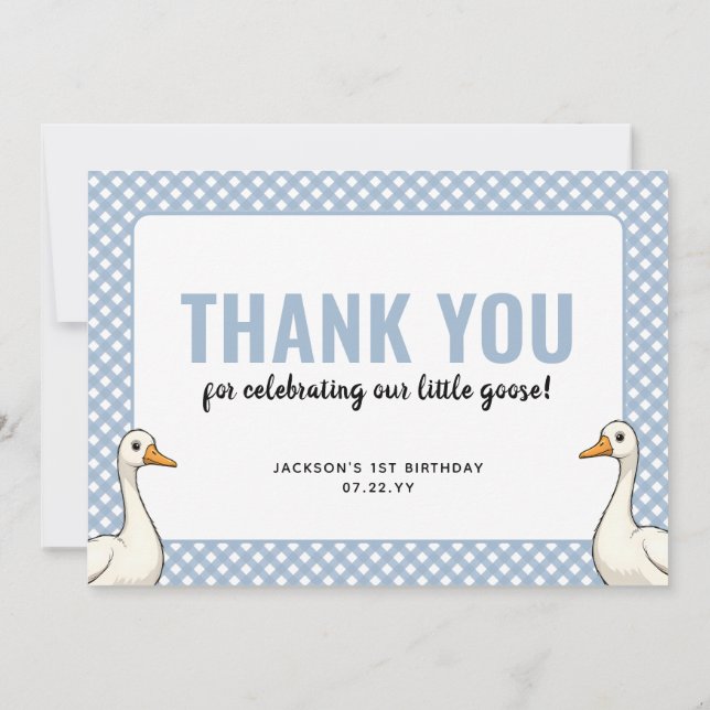 Carte De Remerciements Custom Modern Blue One Silly Goose First Birthday (Dos)