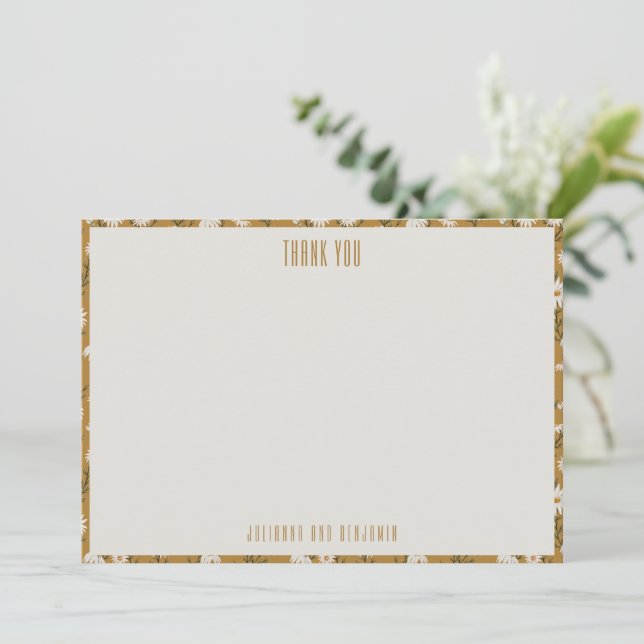 Carte De Remerciements Custom Mustard Yellow Daisy Flowers Wedding Names (Debout devant)