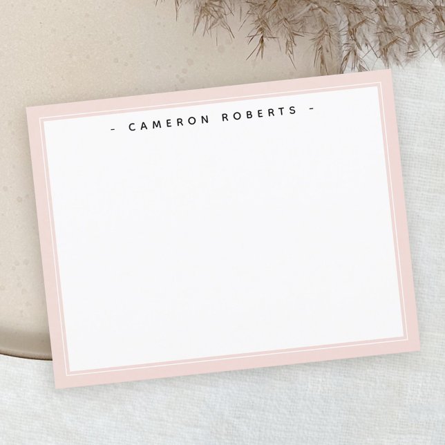 Carte De Remerciements Custom name note card light blush pink border (Créateur téléchargé)