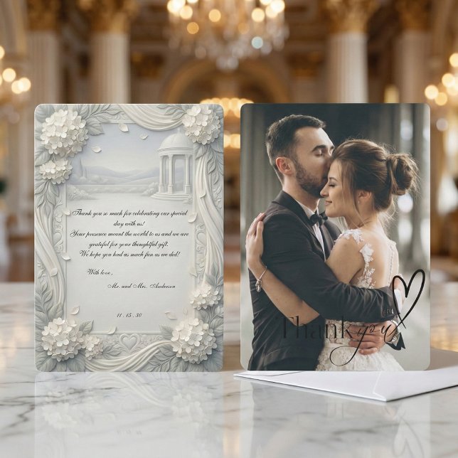 Carte De Remerciements Custom Photo Hydrangea Pearl Formal Wedding (Créateur téléchargé)