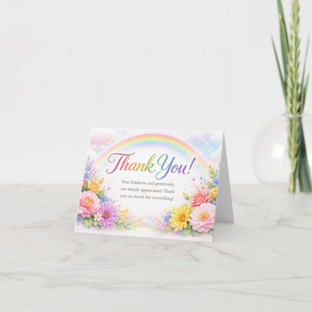 Carte De Remerciements Custom Rainbow Floral Thank You Card | Elegant (Devant)