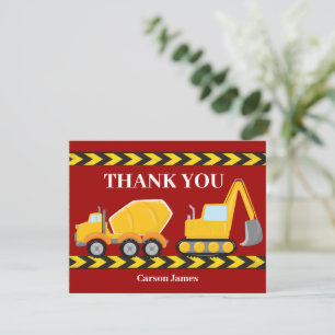 Carte De Remerciements Custom Red Construction Camion Boys fête d'anniver